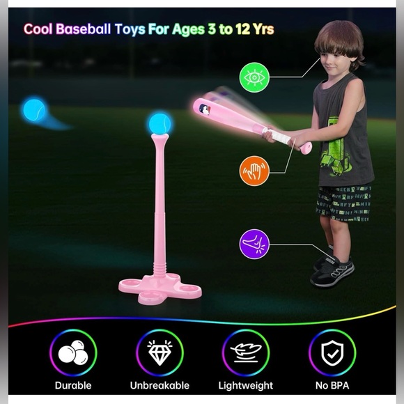 LED Light Up Tee Ball Set for Toddlers Rechargeable PINK Brand New - Picture 5 of 11